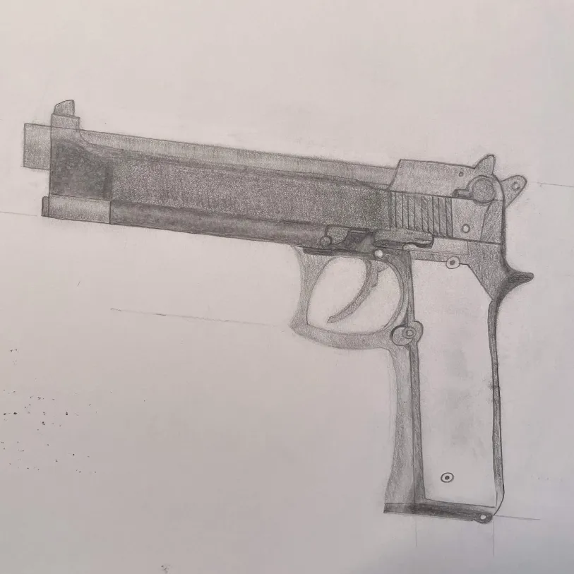 unfinished pencil art of a handgun